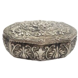 Vintage Ornate Silver Jewelry Box Floral Rose Antique Women Home Decor Vanity
